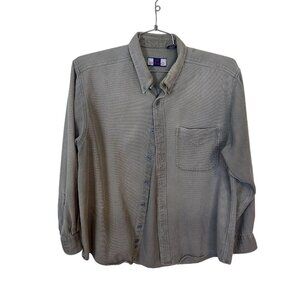 St Durant Mens Long Sleeve Button Up Shirt Grey Thick Distressed Large Cotton
